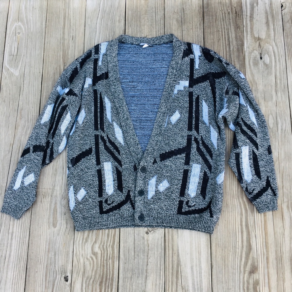 Vintage Retro Men's PLAYBOY Black White Cardigan Sweater  USA Size Large